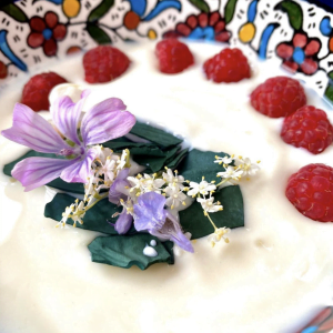 colazione con yogurt, miele, fiori e spirulina
