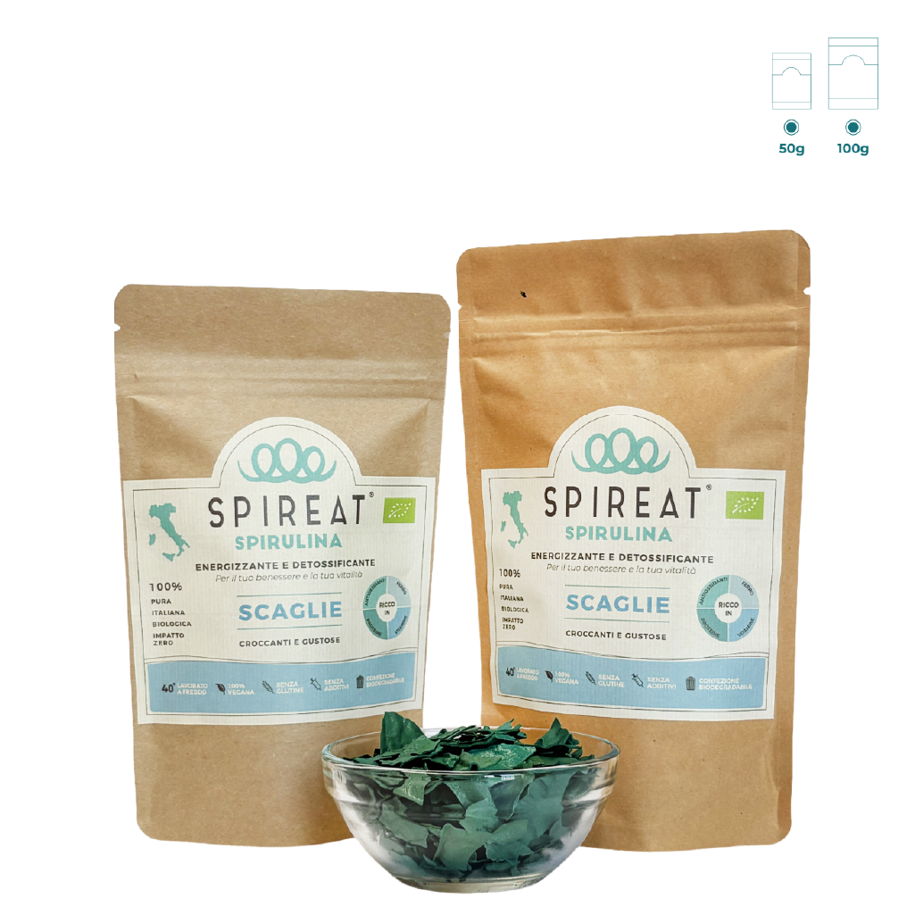alga spirulina raw, in scaglie, italiana e biologica