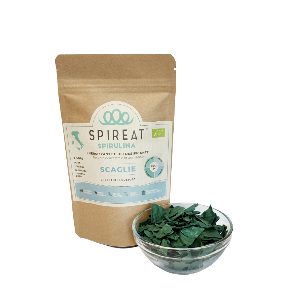 alga spirulina raw, in scaglie, italiana e biologica
